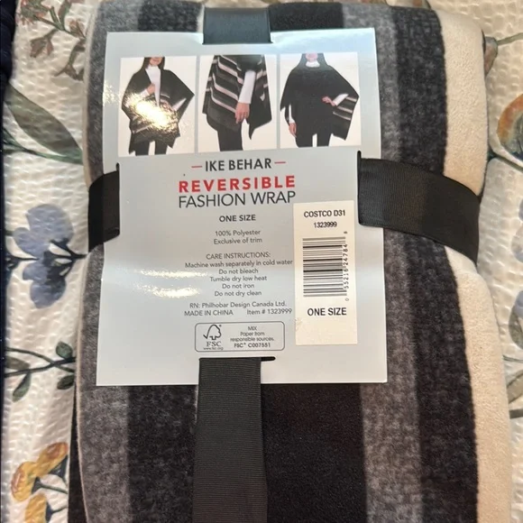 Ike Behar Black and Gray Reversible Fashion Wrap - Picture 2 of 3